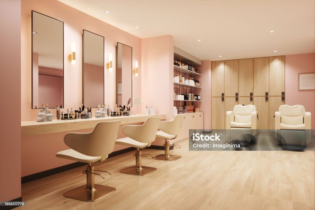 interior of an empty, modern beauty salon.